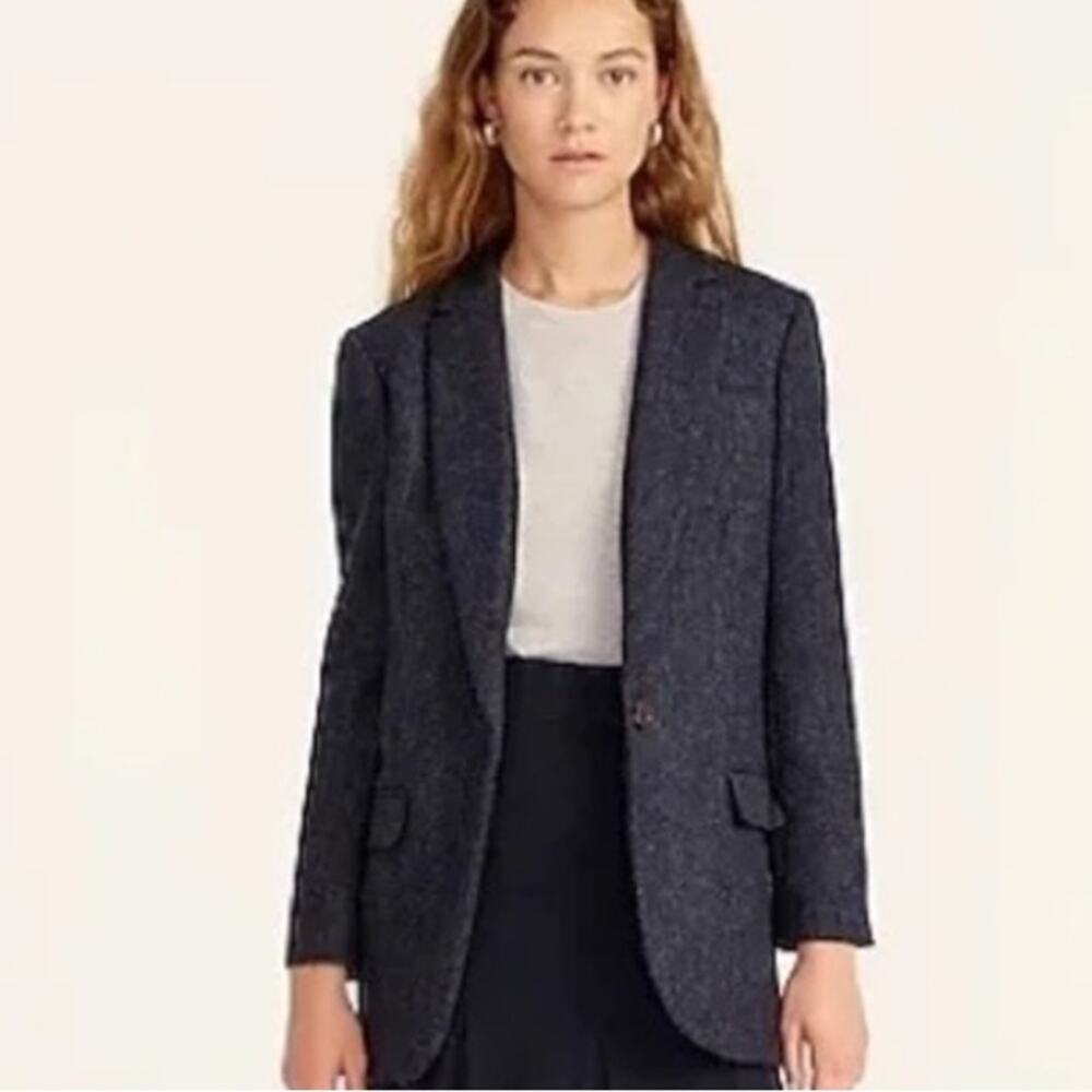 J. Crew Alfie Blue Herringbone Relaxed Blazer English Wool Modern Classic Sz 4